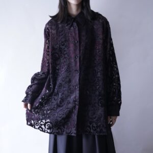oversized burgundy velours × see-through shirt
