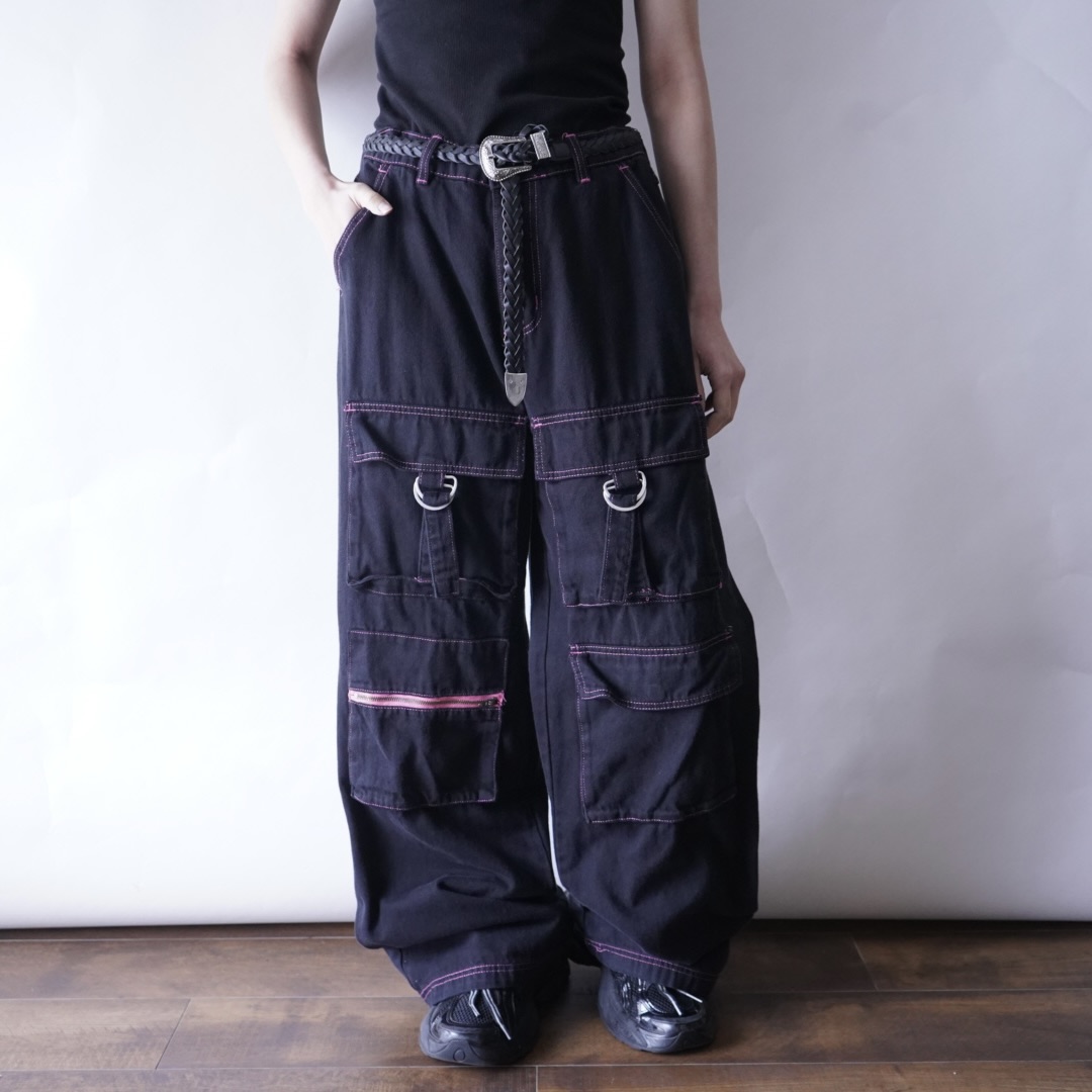 FASHION NOVA black overdye "MONSTER ENERGY" color gimmick wide pants