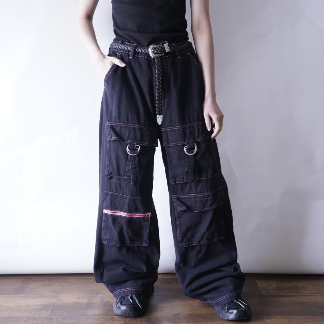 FASHION NOVA black overdye "MONSTER ENERGY" color gimmick wide pants