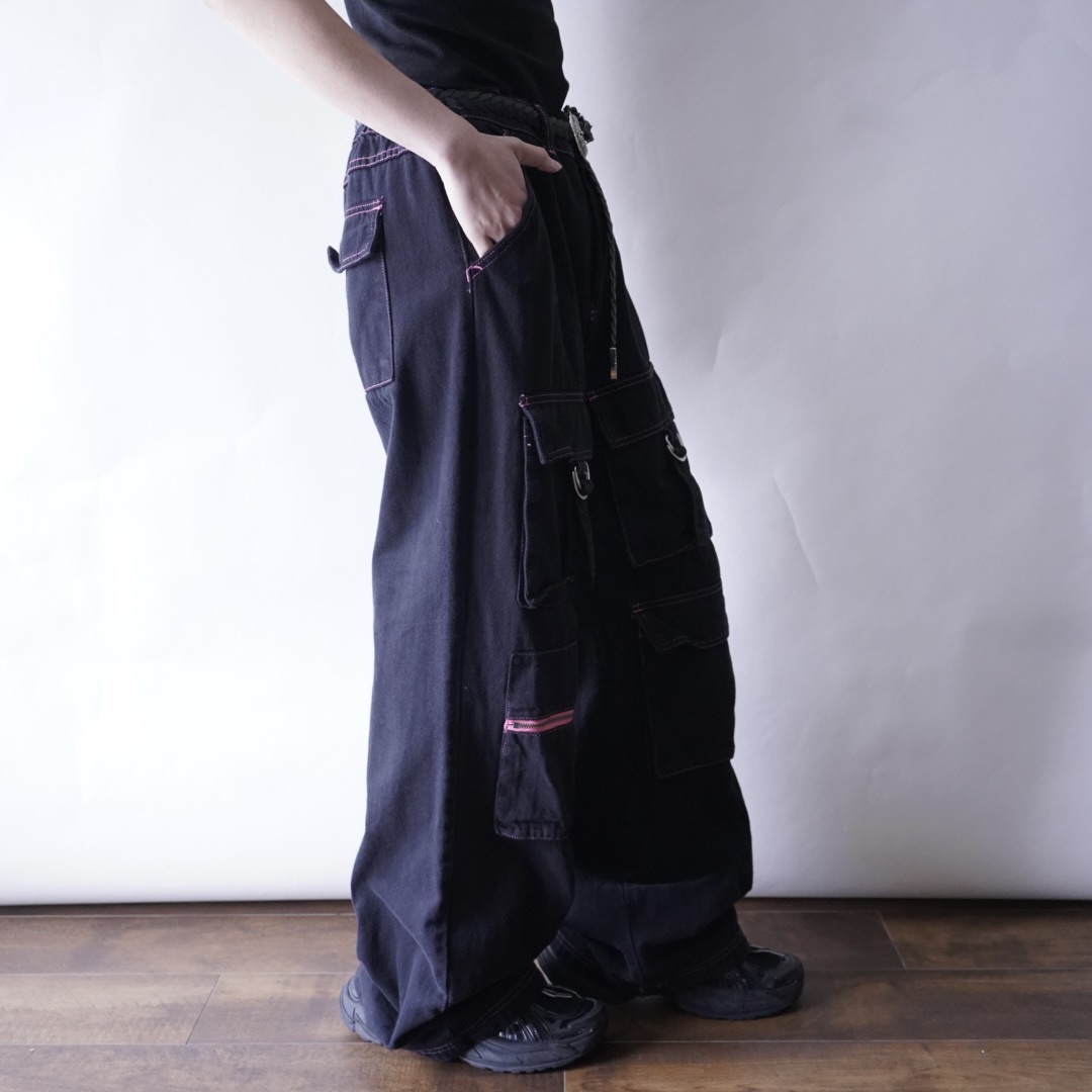 FASHION NOVA black overdye "MONSTER ENERGY" color gimmick wide pants
