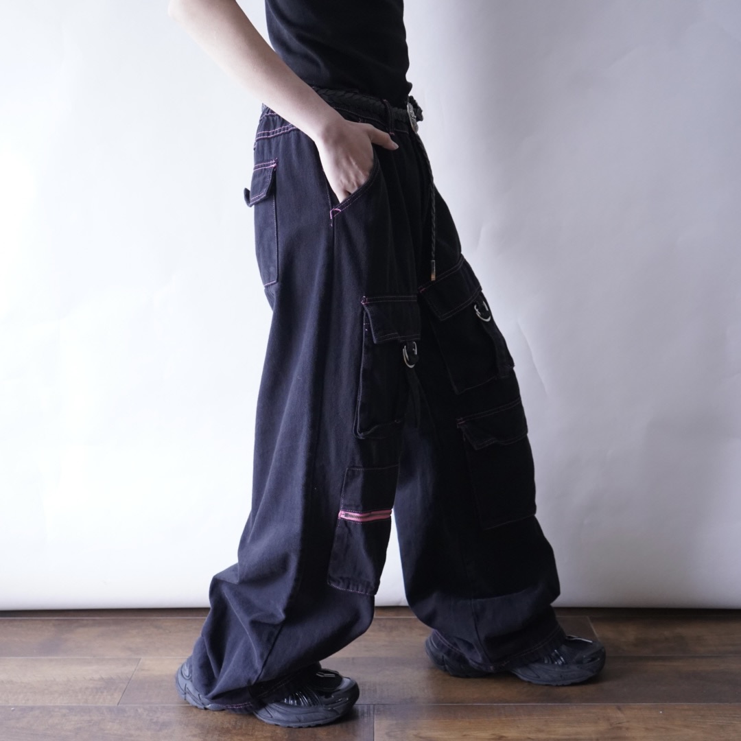 FASHION NOVA black overdye "MONSTER ENERGY" color gimmick wide pants