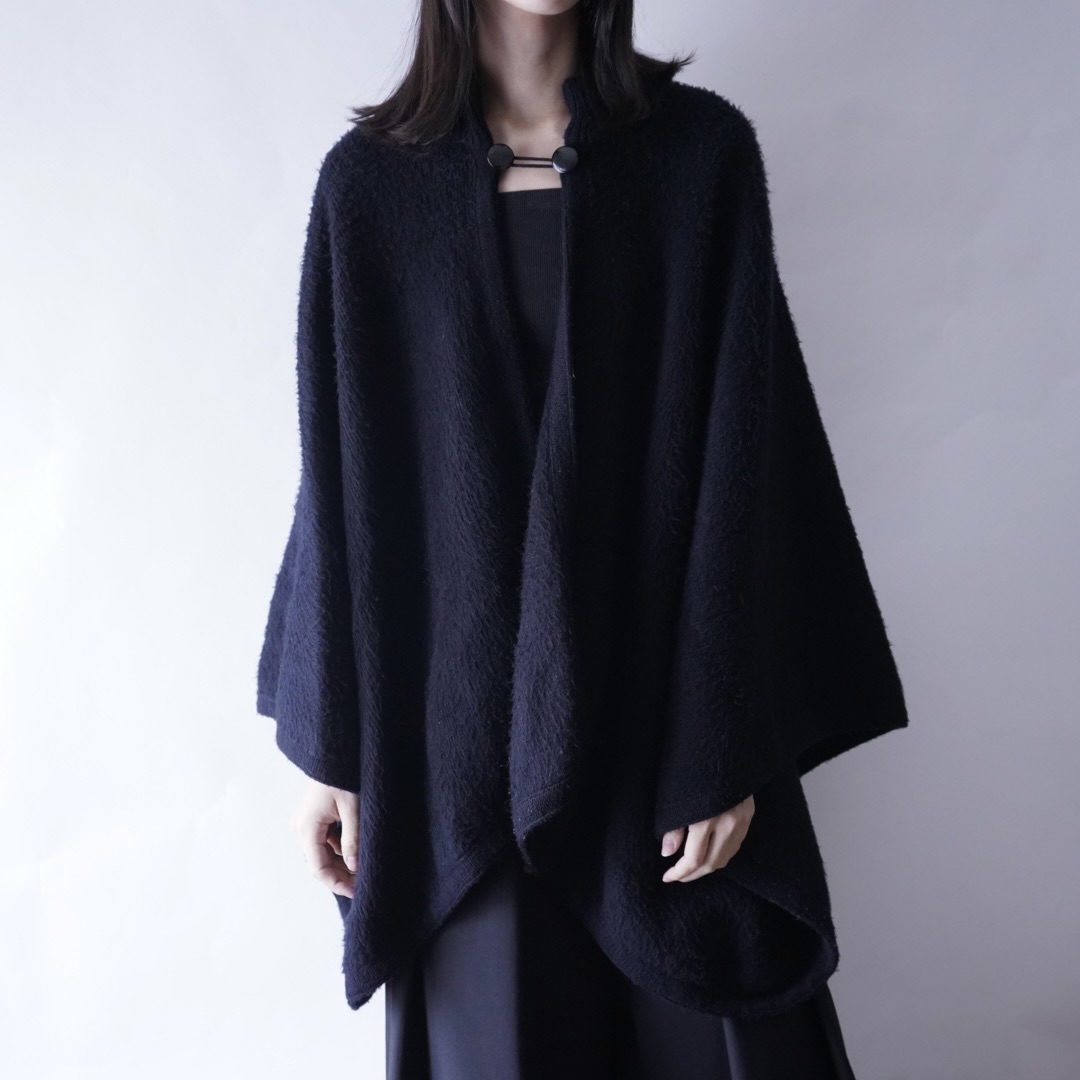 black shaggy wool poncho
