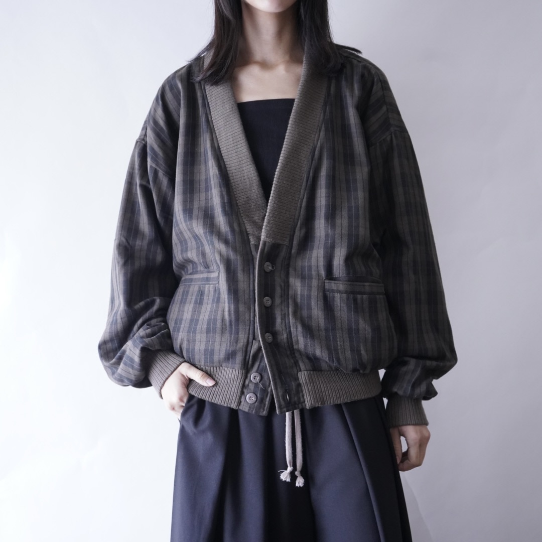 bitter check pattern × earth color reversible sweat cardigan