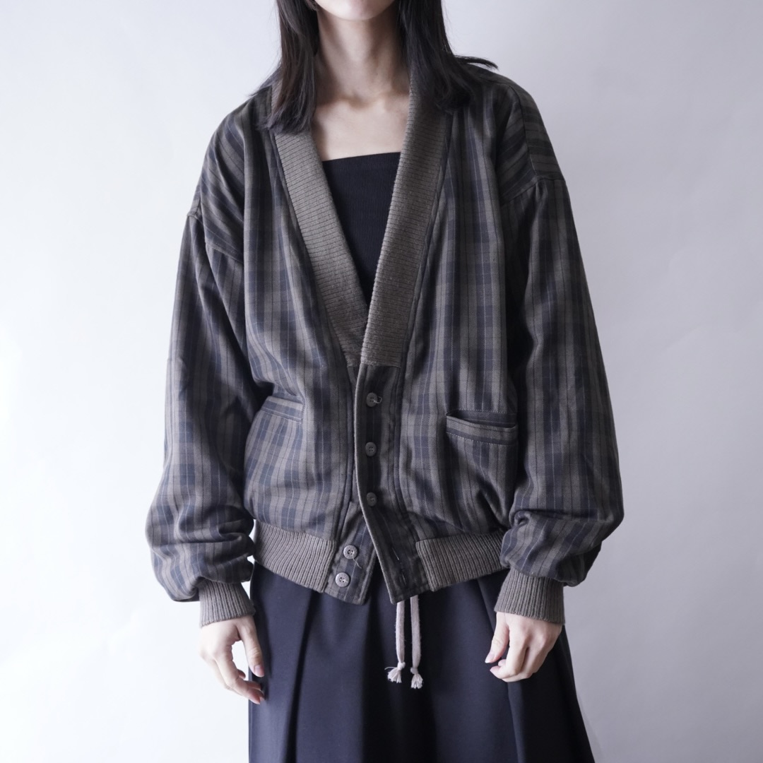 bitter check pattern × earth color reversible sweat cardigan