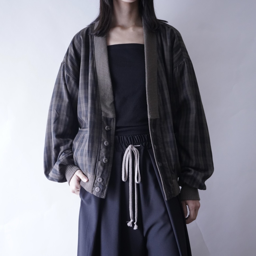 bitter check pattern × earth color reversible sweat cardigan