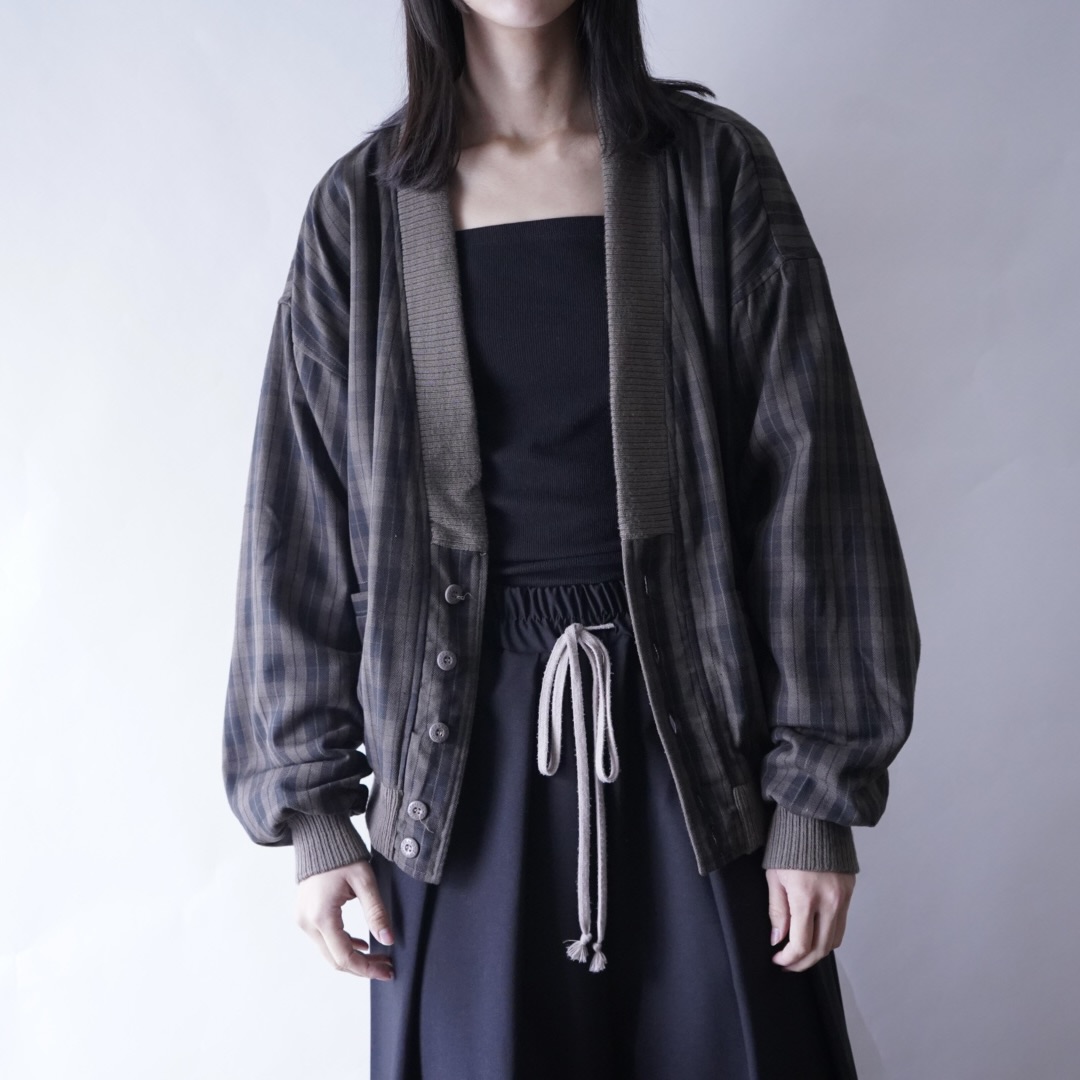 bitter check pattern × earth color reversible sweat cardigan