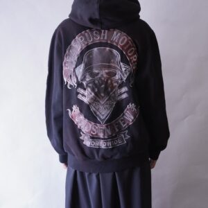 leather switching full decoration fade red zip parka