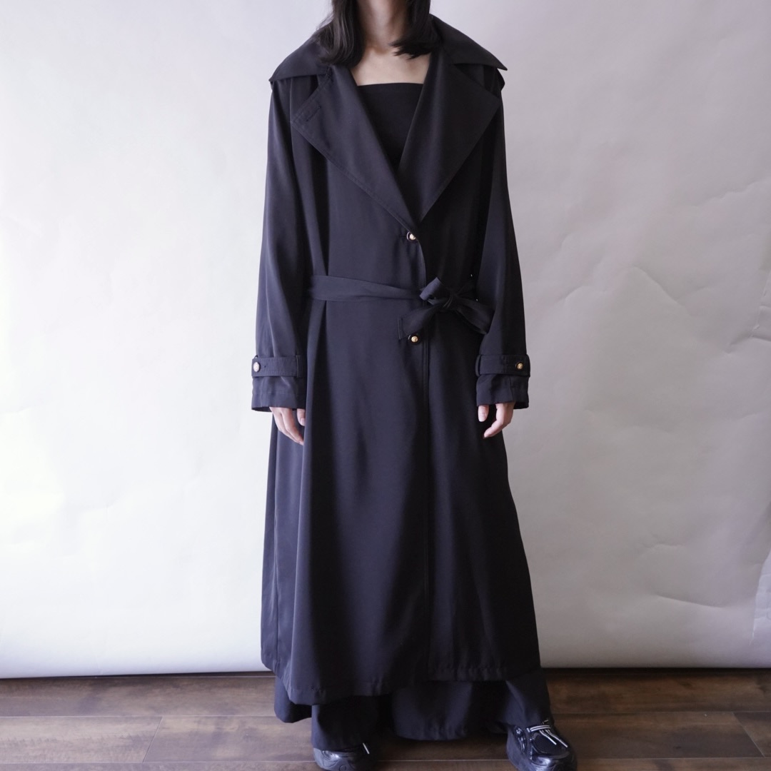 back many tuck gabardine maxi long coat