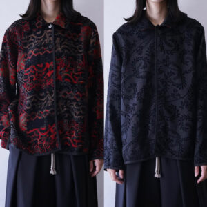 black × red chenille & embroidery reversible jacket