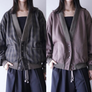 bitter check pattern × earth color reversible sweat cardigan