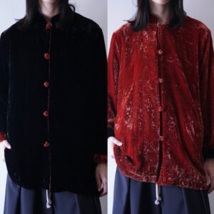black × terracotta crush velours reversible China shirt jacket