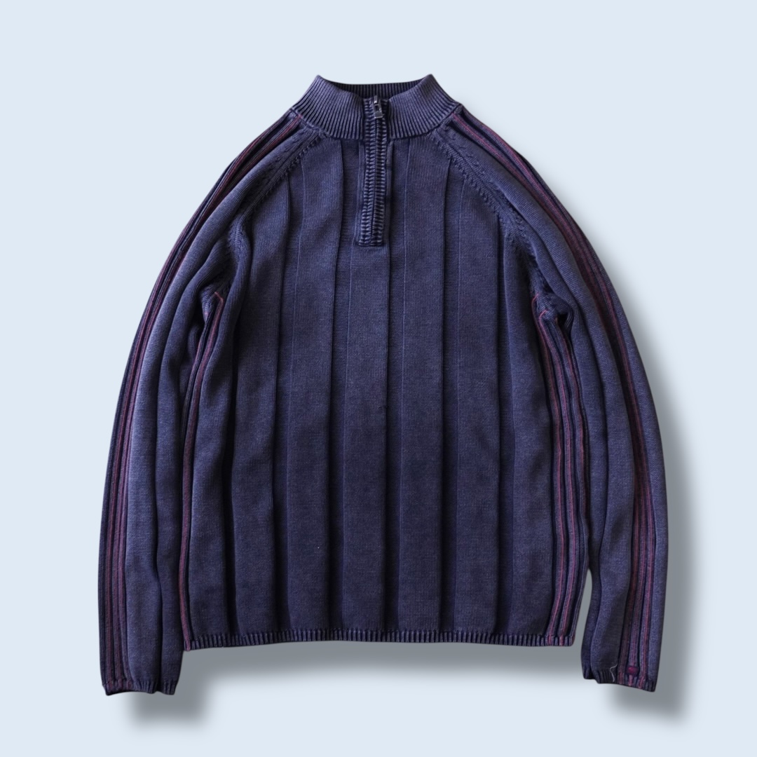 fade black neon color line lib half zip knit