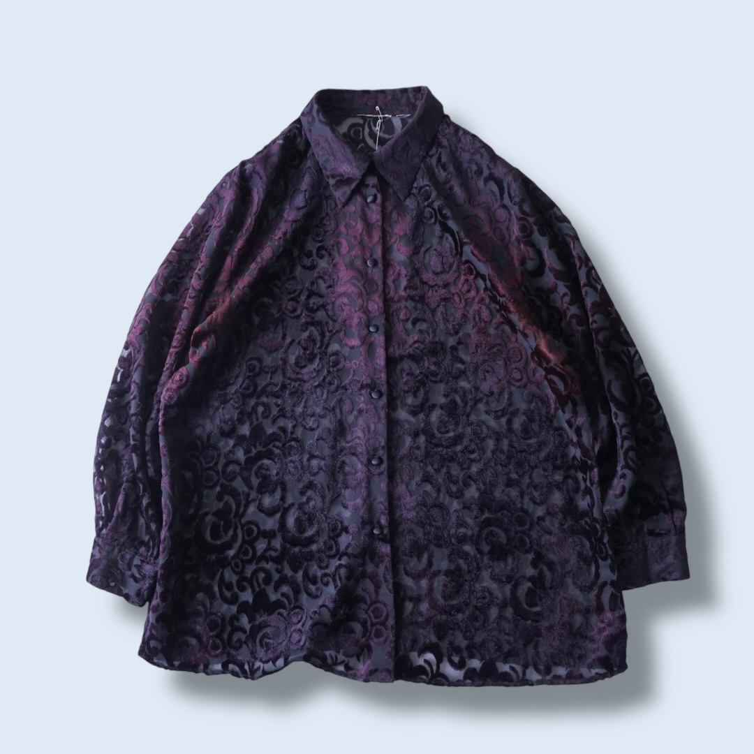 oversized burgundy velours × see-through shirt