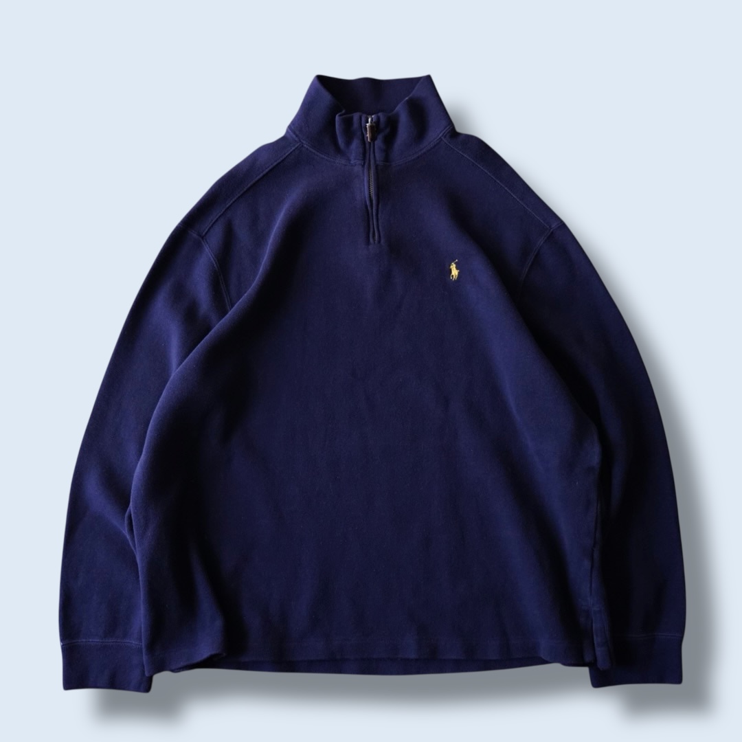 【RalphLauren】navy × yellow half zip knit