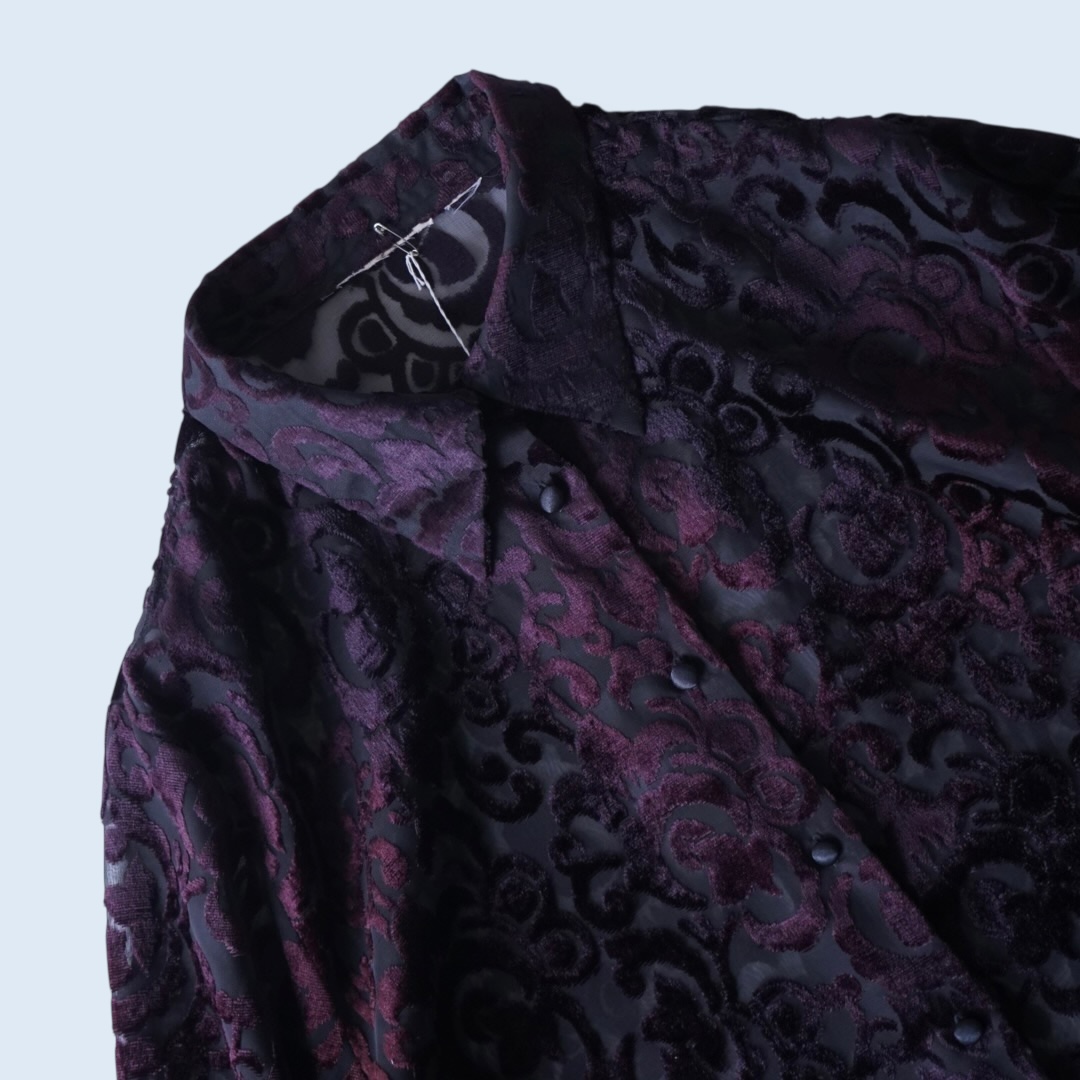 oversized burgundy velours × see-through shirt