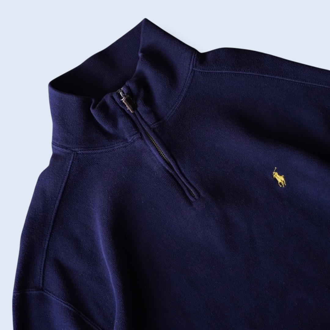 【RalphLauren】navy × yellow half zip knit