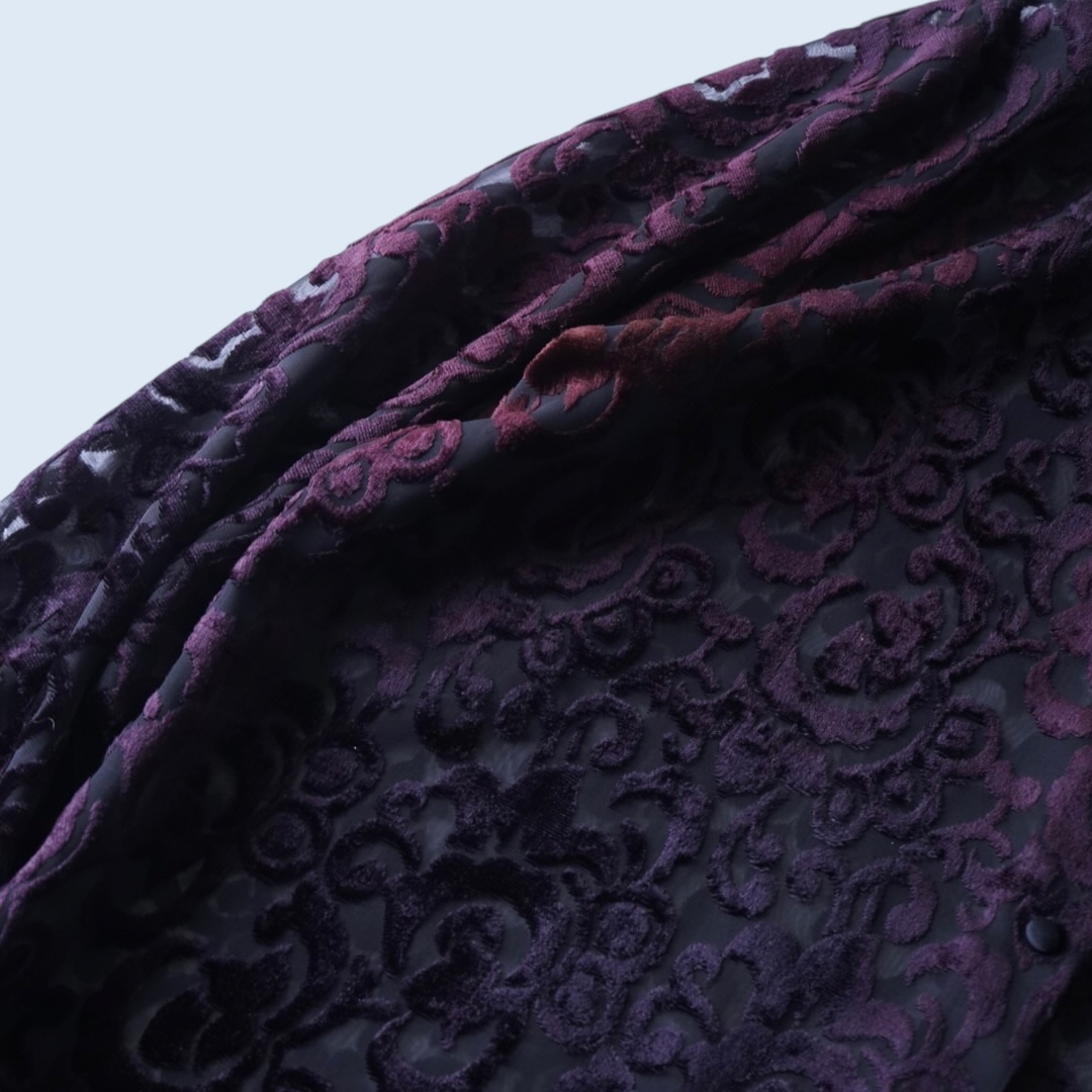 oversized burgundy velours × see-through shirt