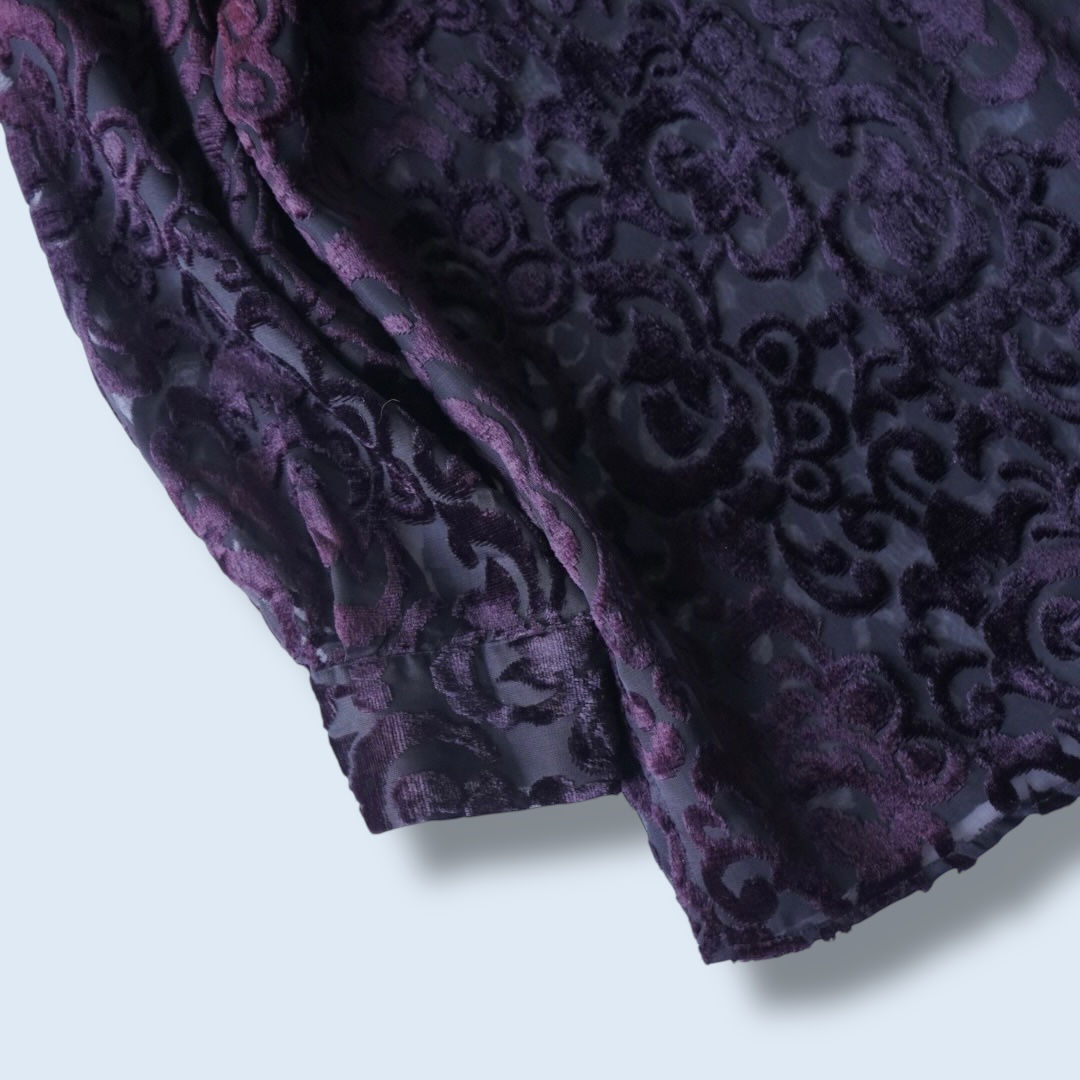 oversized burgundy velours × see-through shirt