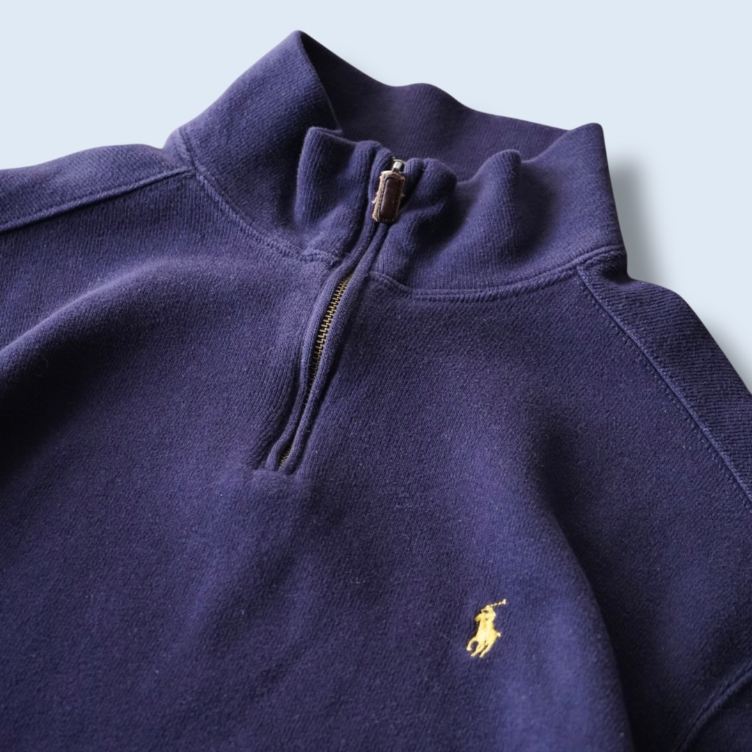 【RalphLauren】navy × yellow half zip knit