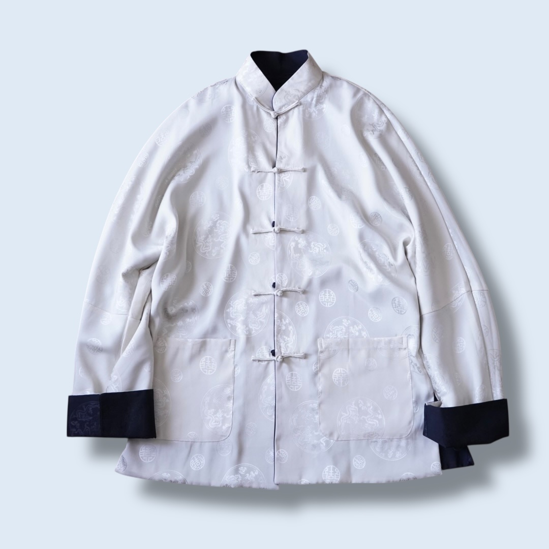 black × cream reversible China shirt