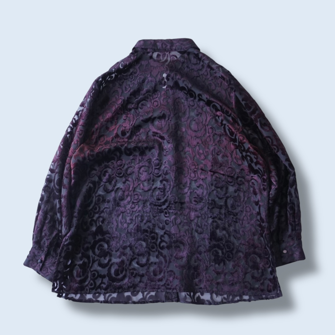 oversized burgundy velours × see-through shirt