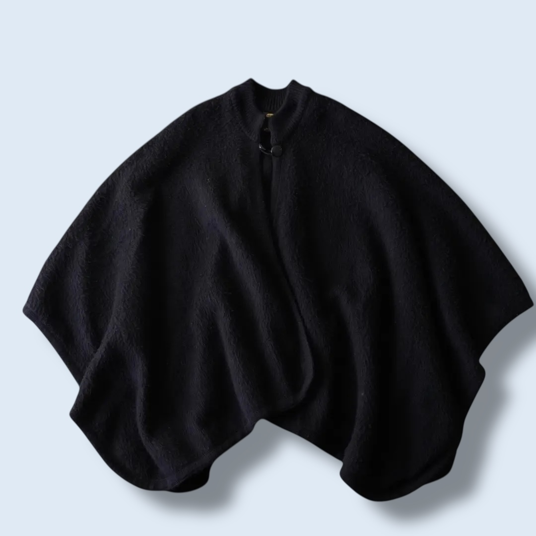 black shaggy wool poncho