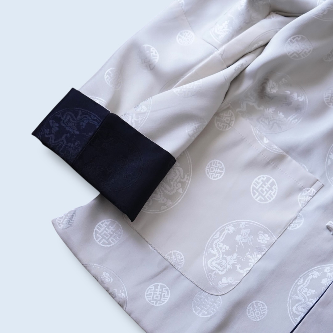 black × cream reversible China shirt