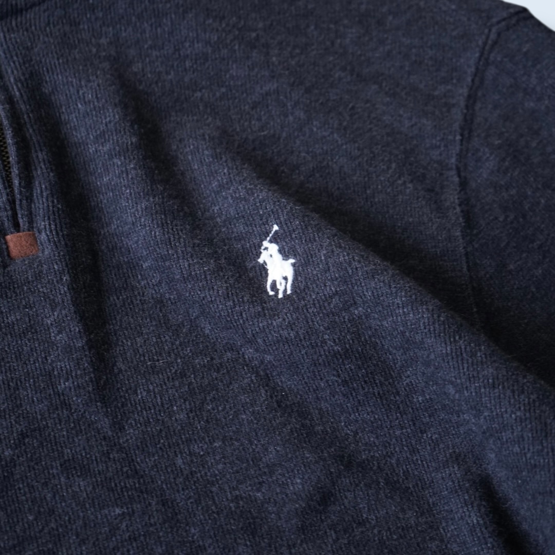 【RalphLauren】half zip charcoal gray half zip knit