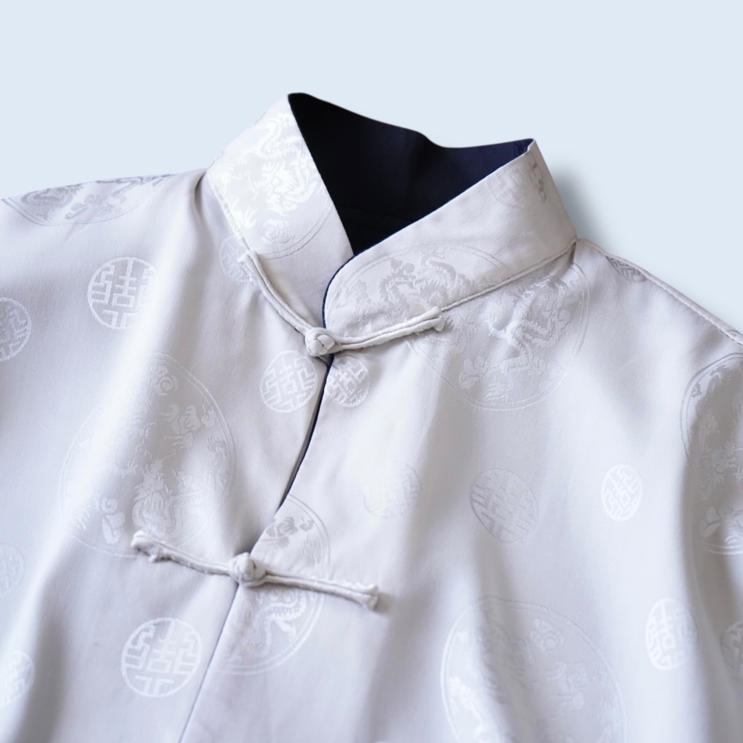 black × cream reversible China shirt