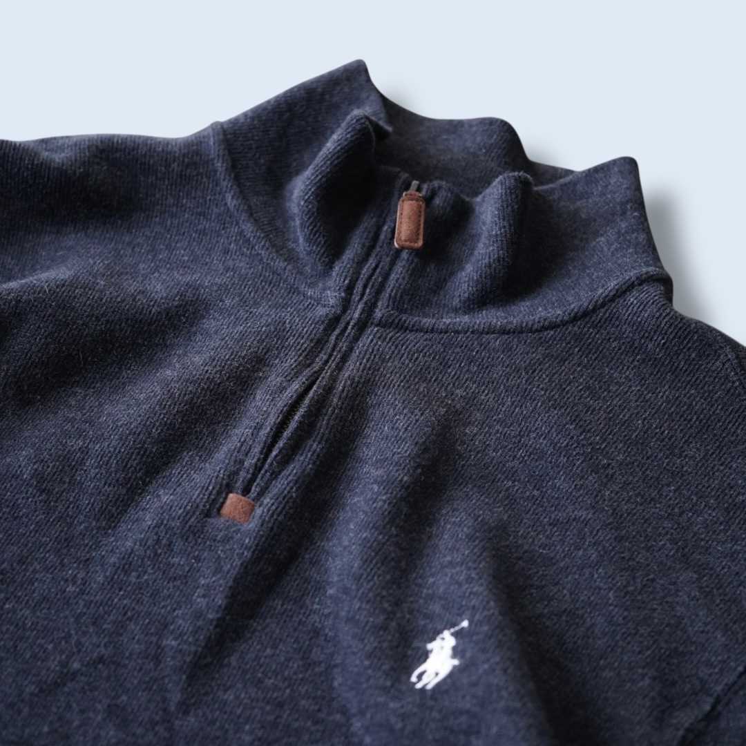 【RalphLauren】half zip charcoal gray half zip knit