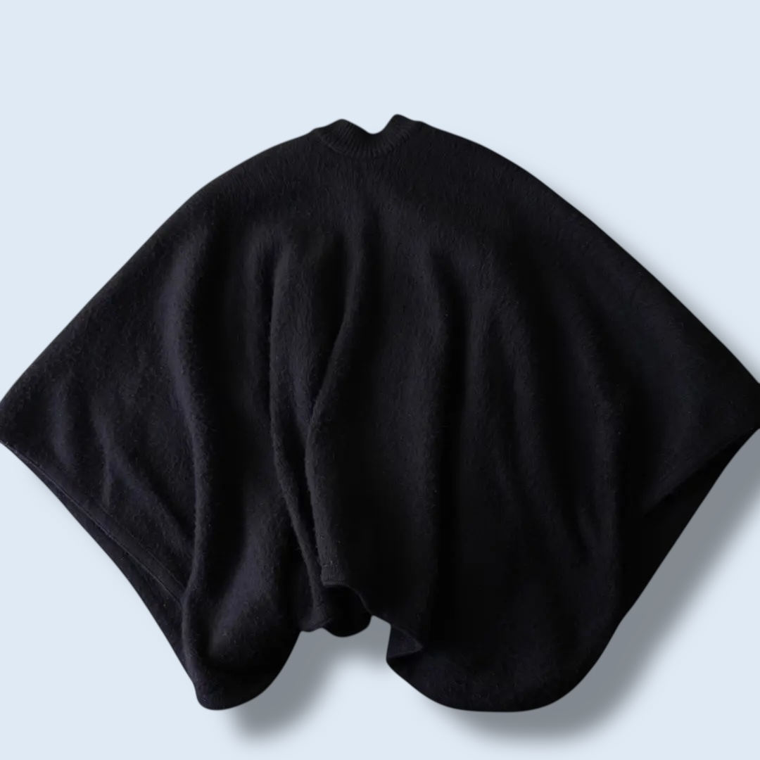 black shaggy wool poncho