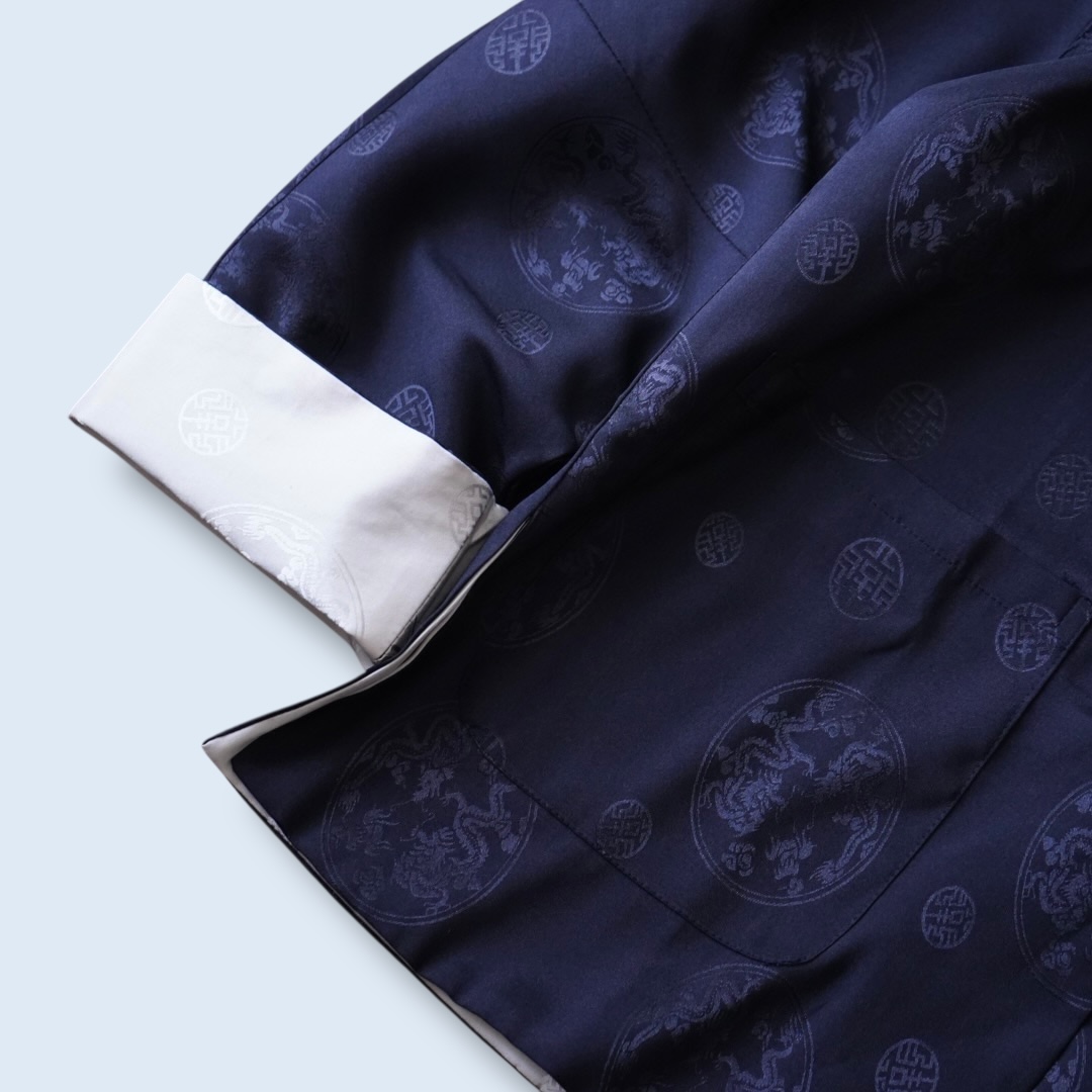 black × cream reversible China shirt