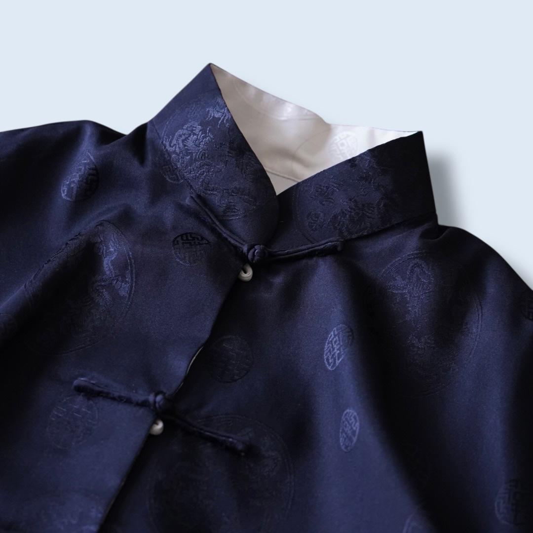 black × cream reversible China shirt