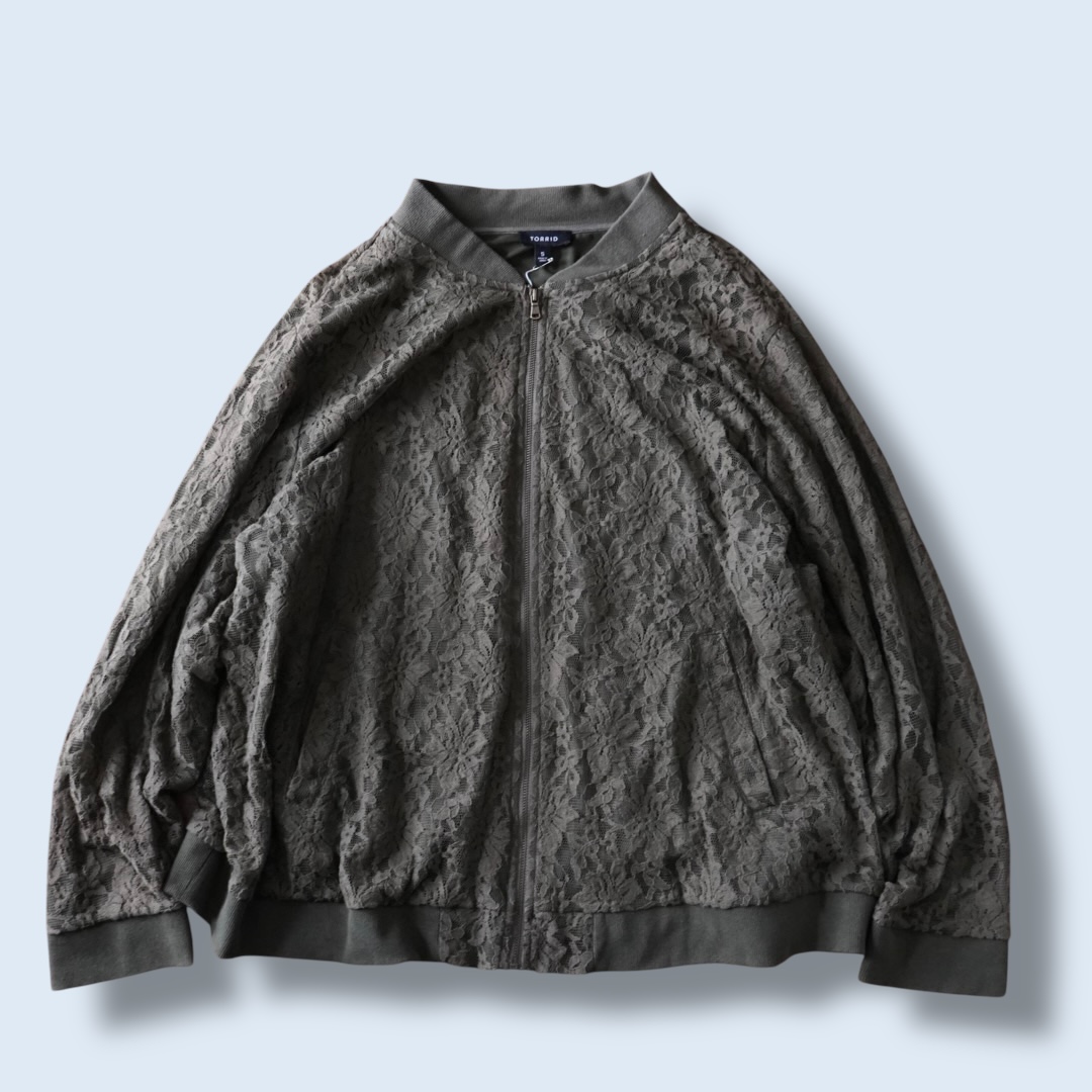 【送料無料】oversized moss green lace design blouson
