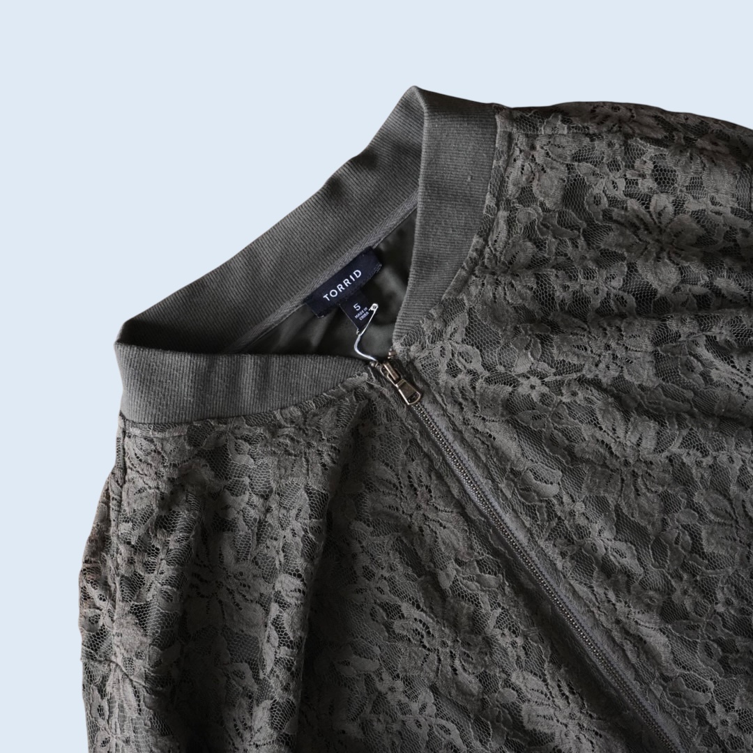 【送料無料】oversized moss green lace design blouson