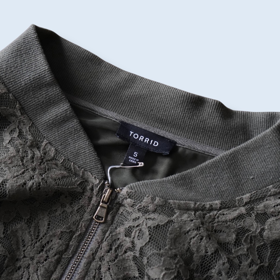 【送料無料】oversized moss green lace design blouson