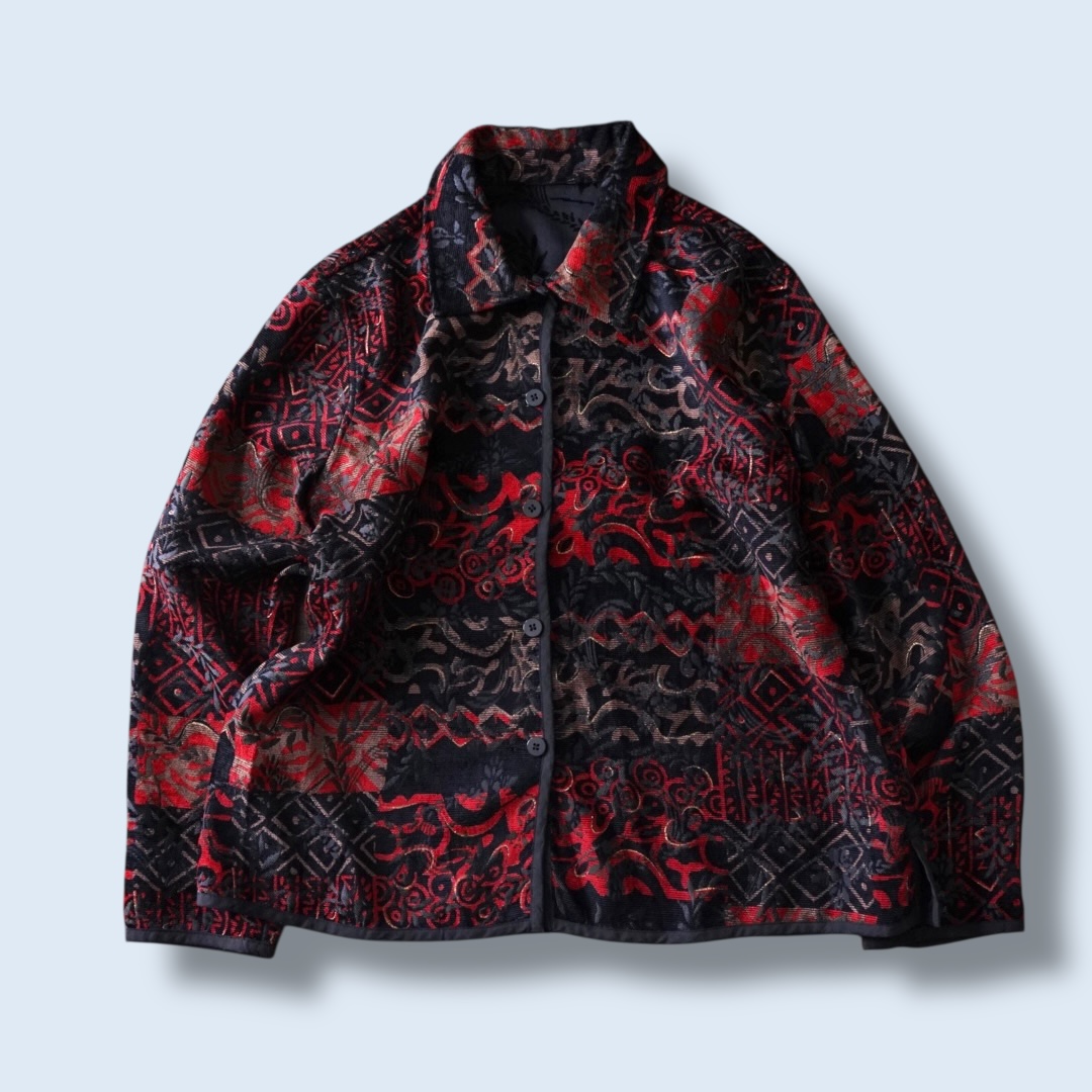【送料無料】black × red chenille & embroidery reversible jacket