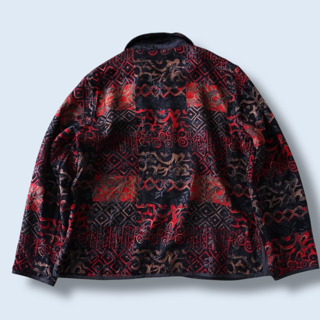 【送料無料】black × red chenille & embroidery reversible jacket
