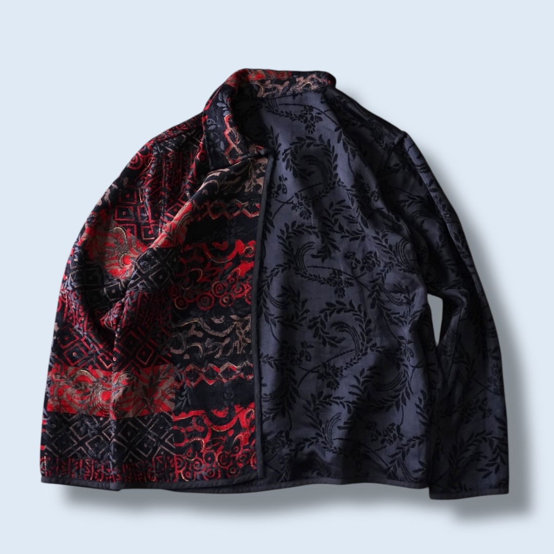【送料無料】black × red chenille & embroidery reversible jacket