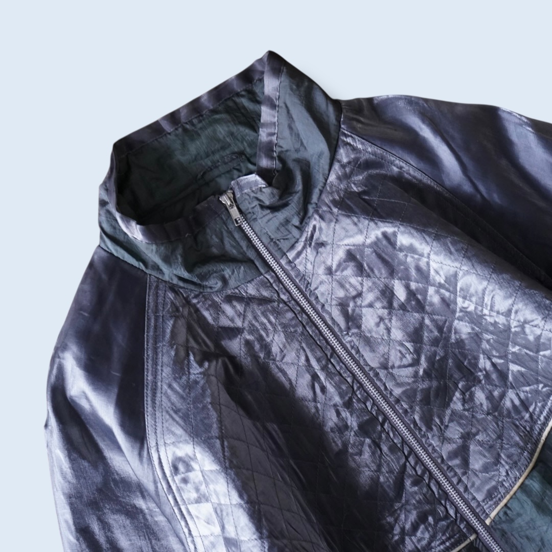 glossy silver switching blouson