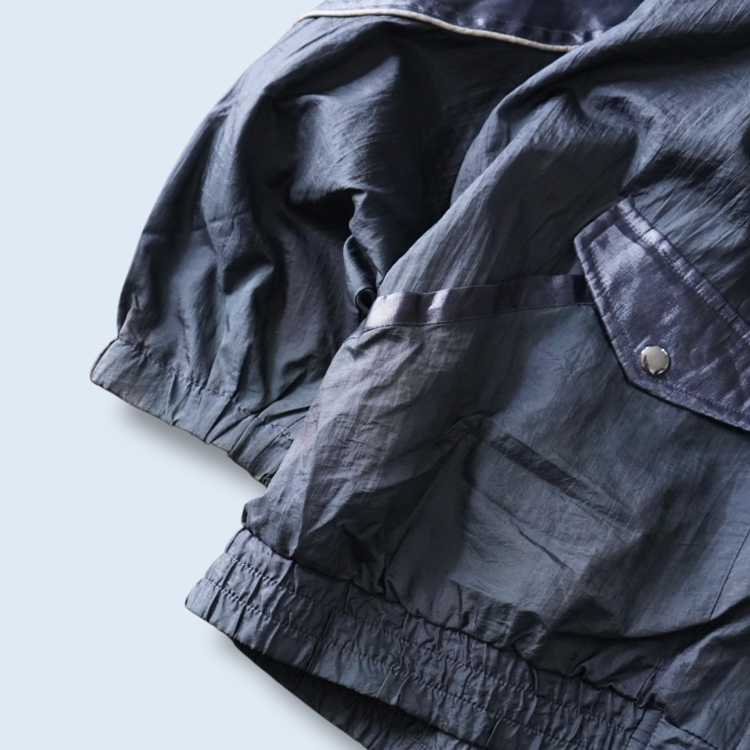 glossy silver switching blouson