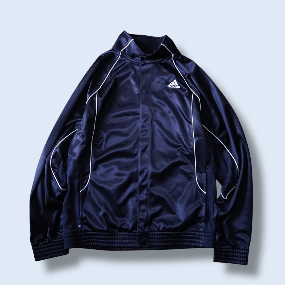 【adidas】snap button design glossy blue black track jacket