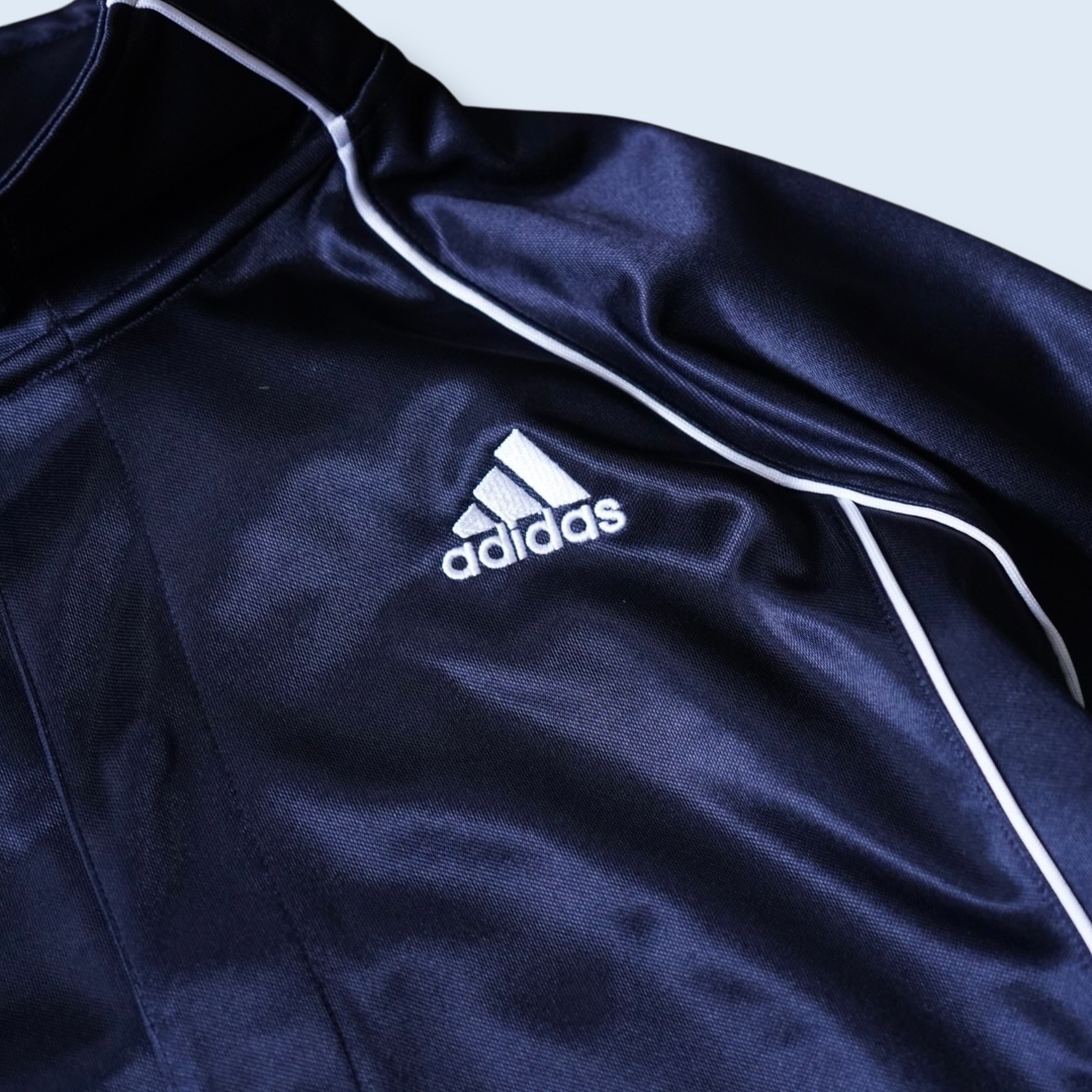 【adidas】snap button design glossy blue black track jacket