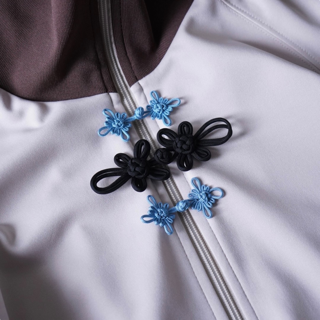 "CHINA × SPORTS" beige × blue China track jacket