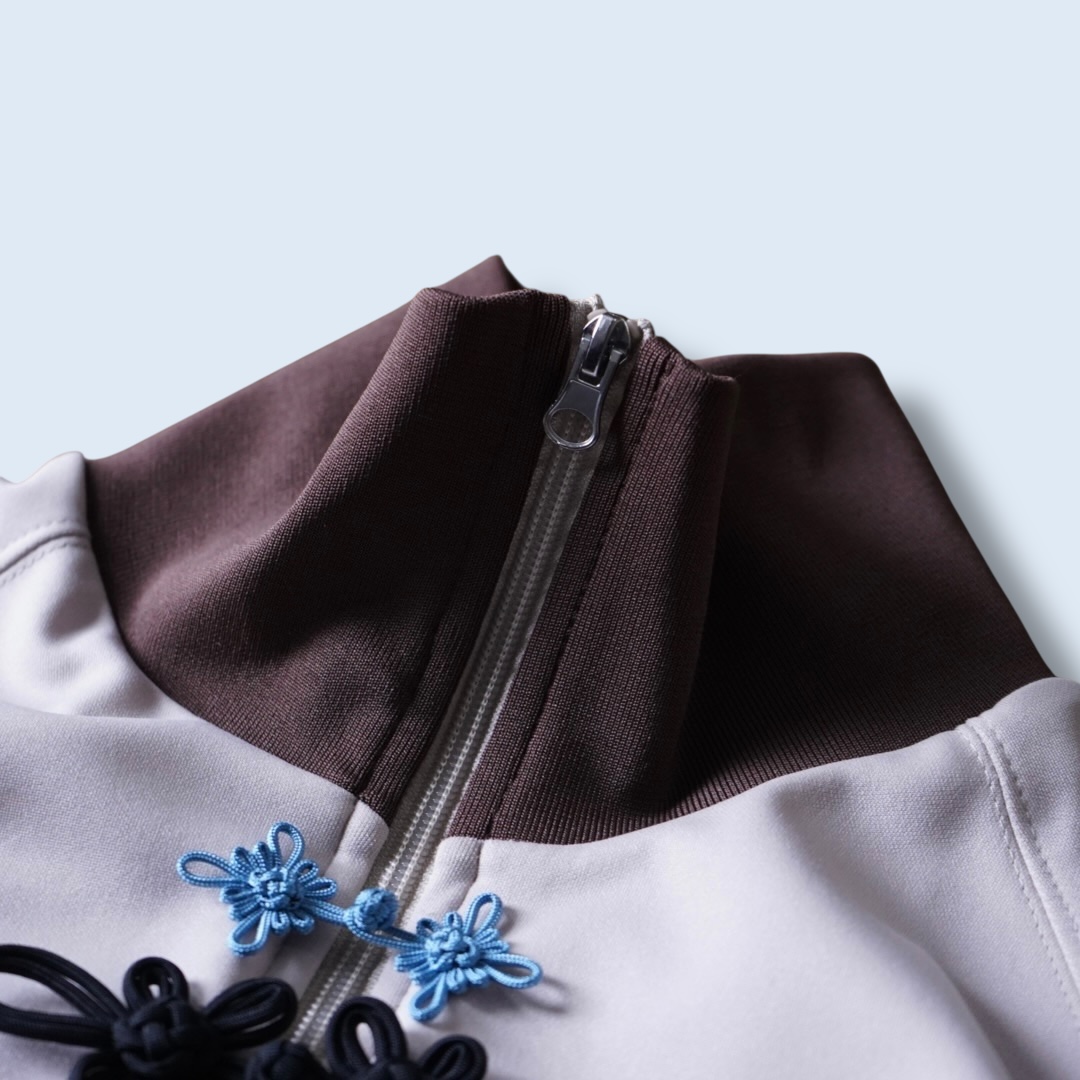 "CHINA × SPORTS" beige × blue China track jacket