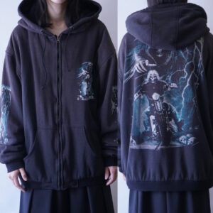 oversized skull print sun fade full zip boa parka