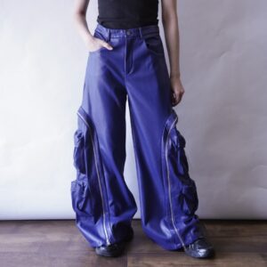 multi gimmick detachable side cargo pocket fake leather pants