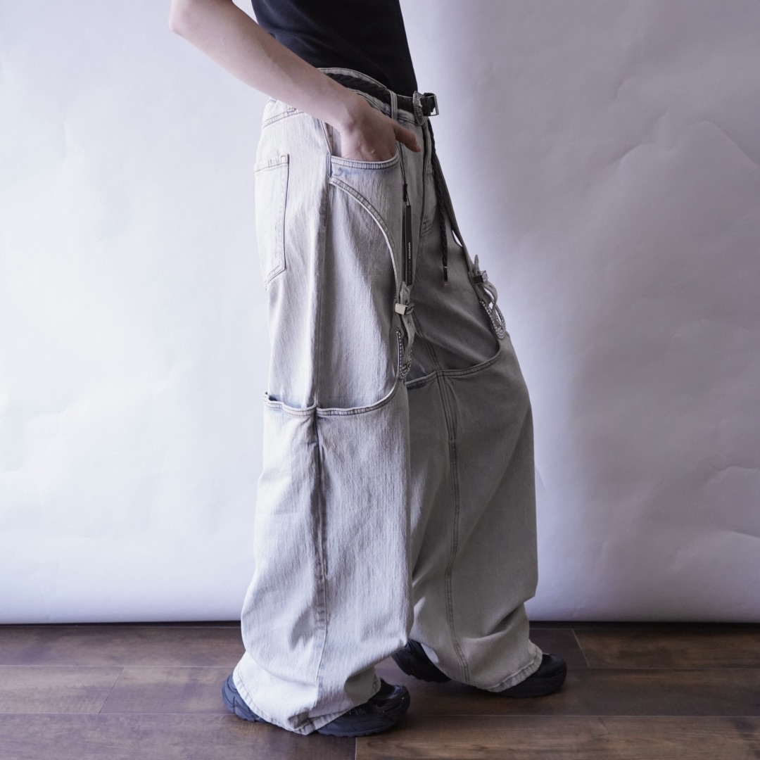 Y2K design bijou ornamental ice blue denim baggy pants