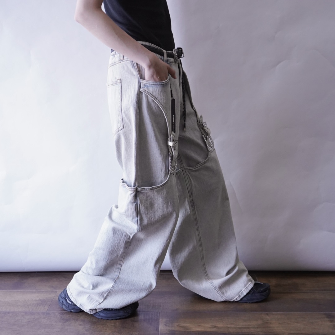 Y2K design bijou ornamental ice blue denim baggy pants