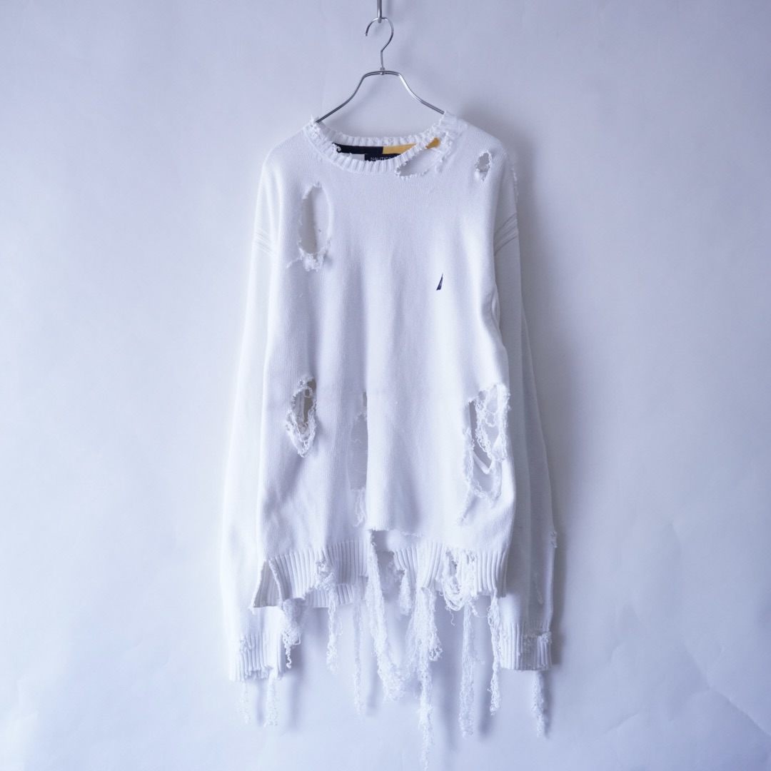 【DRIP REMAKE】NAUTICA BORO custom white knit